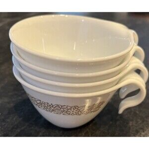 VNTG set of 4 Corelle by Corning Floral Woodland Butterfly Handle Cups White USA